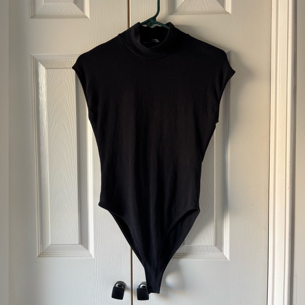 Zara mock neck black knit thong bodysuit